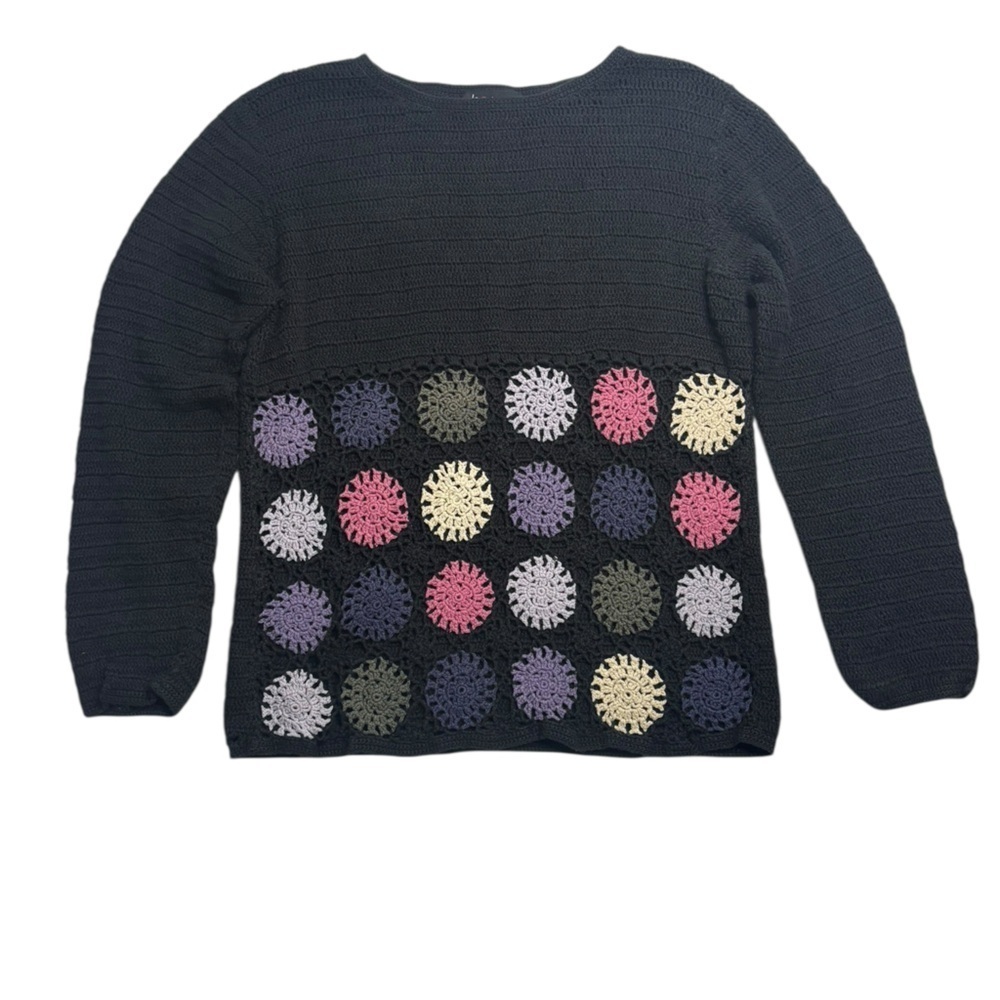 VTG Y2K Granny Square Crochet Knit Cotton Blend Sweater Size XL